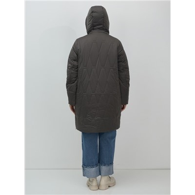 Пальто зимнее утепленное женское большого размера темно-серого цвета 7699TC