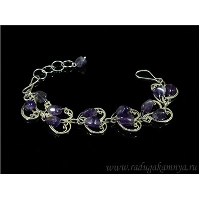 Браслет из аметиста в посеребрении, 18см.