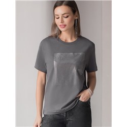 Нарядная футболка с принтом фольгой из премиального хлопка с эластаном