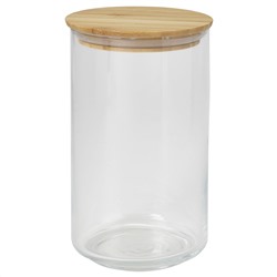 EKLATANT, Dose mit Deckel, Klarglas/Bambus,, 1.1 l