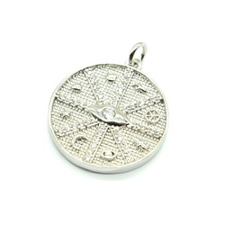 Подвеска медальон 20*22мм с фианитами, серебристая