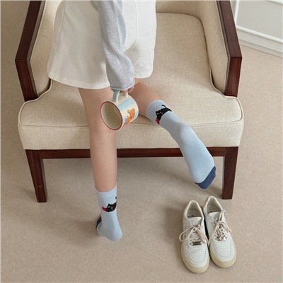 Apple, Tide, demi-season Japanese cute cartoon knee socks, Korean style, mid-length