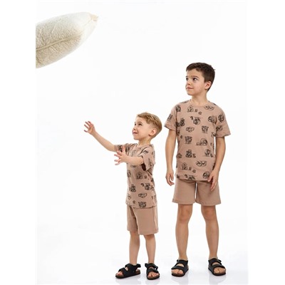 Детская пижама с шортами "Семья" / Коричневый