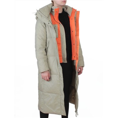 3068 OLIVE Пальто пуховое женское с внутренним жилетом (утиный пух)