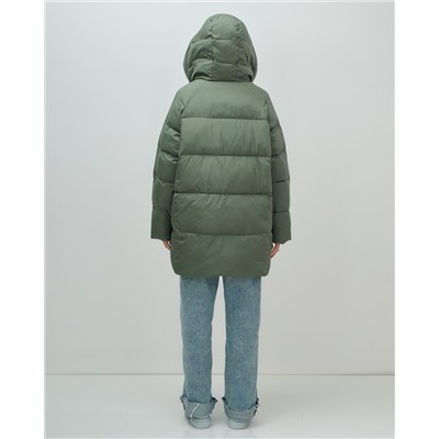 Куртка двубортная женская зимняя с капюшоном цвета хаки 7736Kh