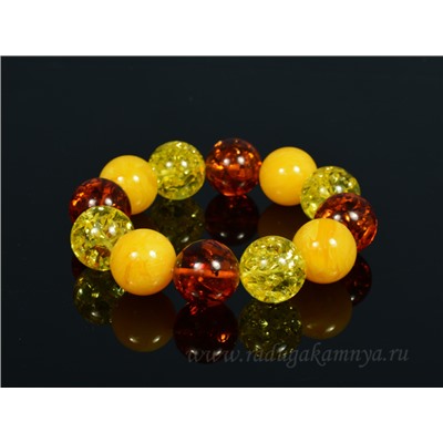 Браслет из янтаря шарик 18мм лимонный, молочно-медовый, коньячный