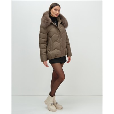 Куртка зимняя женская с мехом и капюшоном тренд коричневого цвета 7759K
