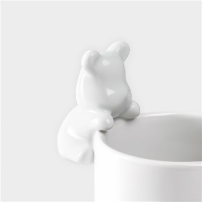 Кружки Доляна «Мишка Отто», 290 мл, 11.5×8×13.5 см, набор 2 шт., доломит, белые