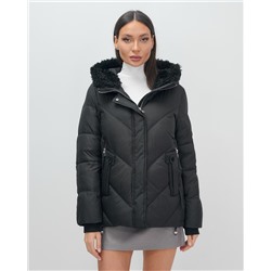 Куртка зимняя женская из овчина стильная и модная черного цвета 7348Ch