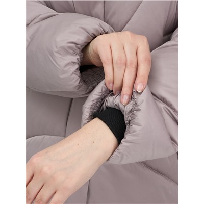 Куртка зимняя женская с мехом и капюшоном тренд светло-коричневого цвета 7656SK