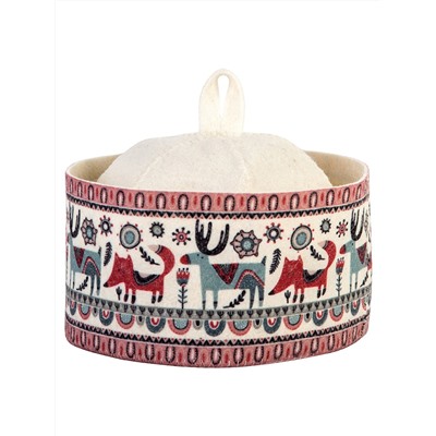 Шапка банная с принтом "Лисы-лоси", фетр белый