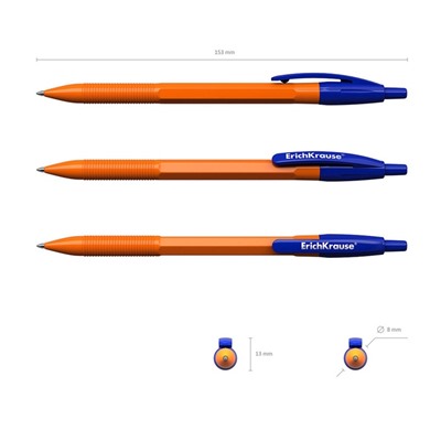 Ручка шариковая ErichKrause R-301 Matic Orange, узел 0.7 мм, автоматическая, стержень синий