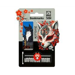 Закладки магнитные для книг, 3шт., MESHU "Kitsune", матовая ламинация, фольга
