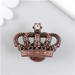 Мебельная ручка - кнопка, металл «Корона», страза, состаренная медь, 4.5×3.2×2.6 см