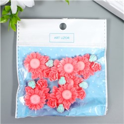 Декор для творчества пластик «Ромашка, роза и божья коровка», персиковый, 3.1×3.6 см