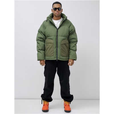 Куртка молодежная мужская зимняя с капюшоном цвета хаки 25307Kh