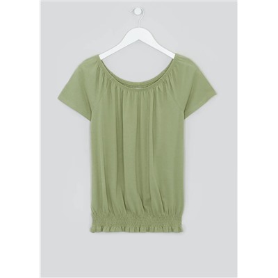 Shirred Wide Neck T-Shirt