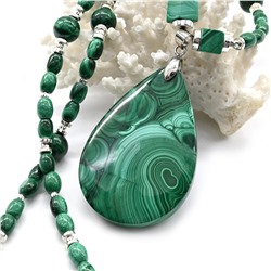 Колье Капля с натуральным малахитом, 51см