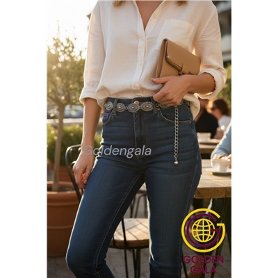 Пояс женский цепочка  с украшением цвет черненное серебро модель 12