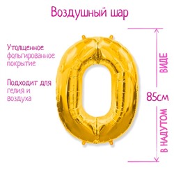 Шары воздушные фольгированные 40" Цифра 0, цвет золотой