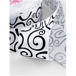 Лента атласная «Узор», 25 мм, 23±1 м, чёрная, белая №001