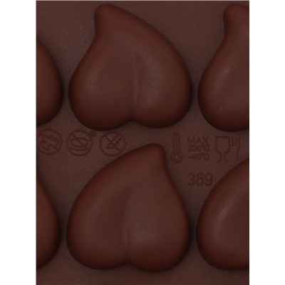 Форма для конфет и шоколада Доляна «Сердца», силикон, 21.5×10.5×1.8 см, 15 ячеек (3×3 см), коричневая
