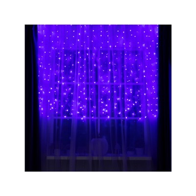 Гирлянда «Занавес» 2 х 1.5 м, IP20, прозрачная нить, 360 LED, свечение фиолетовое, 8 режимов, 220 В