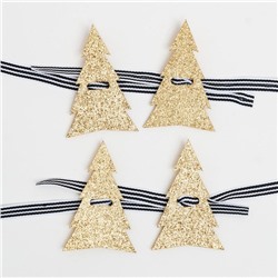 Набор для декора столовых предметов «Ёлка», 4 шт., цвет золото, 5×7.5 см, 100% п/э, фетр