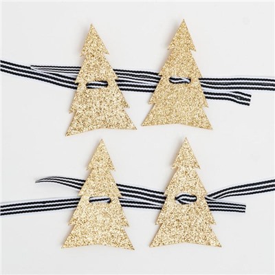 Набор для декора столовых предметов «Ёлка», 4 шт., цвет золото, 5×7.5 см, 100% п/э, фетр
