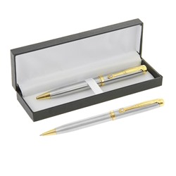 Ручка шариковая, подарочная, в кожзам футляре, поворотная, «Файт», серебристый/золотой