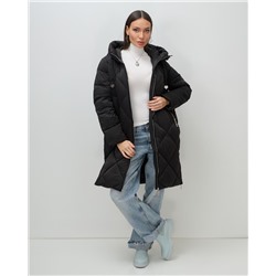 Пальто зимнее утепленное с капюшоном женское черного цвета 7637Ch
