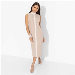 Платье-футляр комбинированное с кружевом, Поцелуй удачи (biege, с манжетами)