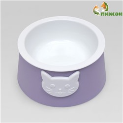 Миска для кошек 2 в 1 "Киса" пластиковая, 14 х 8 см, фиолетовая