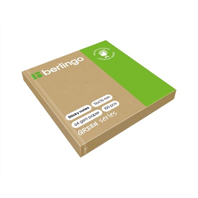 Самоклеящийся блок Berlingo "Green Series", 76*76мм, 100л., крафтовая бумага