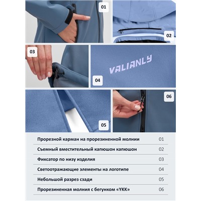 Парка спортивная женская с капюшоном softshell синего цвета 9568S