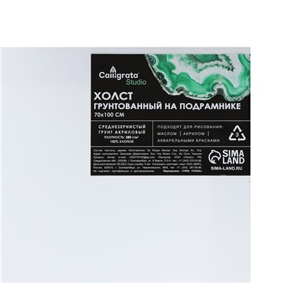 Холст на подрамнике, хлопок 100%, 1.6×70×100 см, акриловый грунт, среднезернистый, 380 г/м²