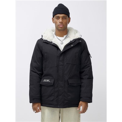 Парка мужская зимняя удлиненная с мехом черного цвета 8751Ch