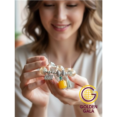 Браслет женский с кристаллами на резинке БР12/02 (перламутровый шампань)