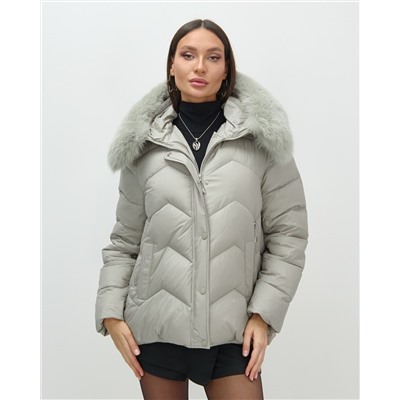 Куртка зимняя женская с мехом и капюшоном тренд светло-зеленого цвета 7759ZS