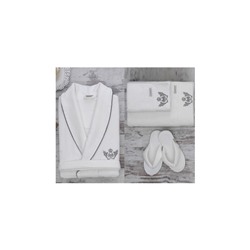 Подарочный Набор Халат + Полотенце + Тапочки (L) Azra Bay Bornoz Seti - Large-EcoCotton