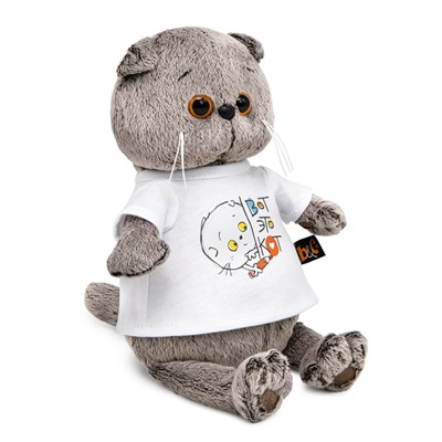 Мягкая игрушка "Кот Басик в футболке с принтом "Вот это кот", "Мультсериал" (19 см)