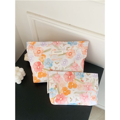 Fresh cute capacious organizer bag, handheld cosmetic bag to go out, travel bag, liner, floral print