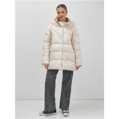 Куртка женская зимняя с капюшоном большого размера бежевого цвета 1170B