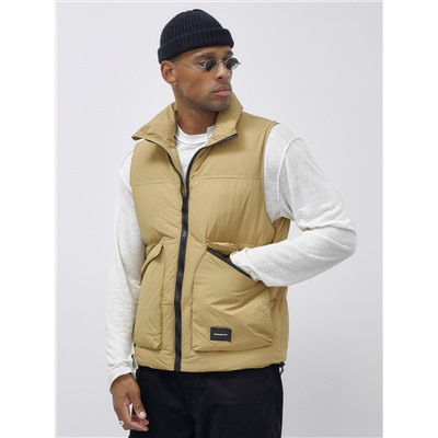 Жилет мужской утепленный спортивный бежевого цвета 15322B