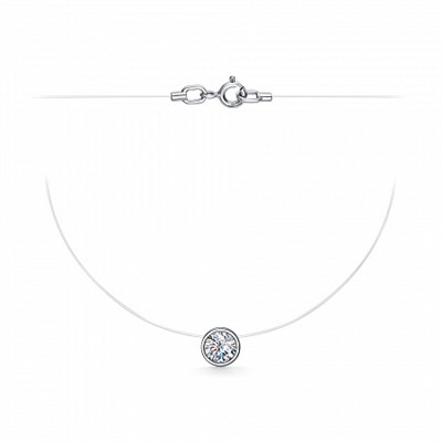 Колье (леска) родированное фианит серебро 925*