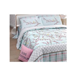 1 сп. Летнее Постельное Белье с Вафельным Покрывалом Polycotton Baskılı Pike Takımı Tek BirdCage Turkuaz