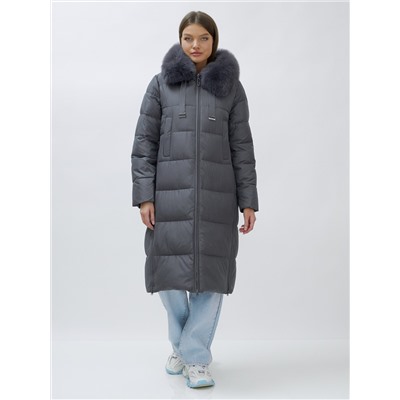 Пальто женское зимние с мехом песец большого размера серого цвета 622_1Sr