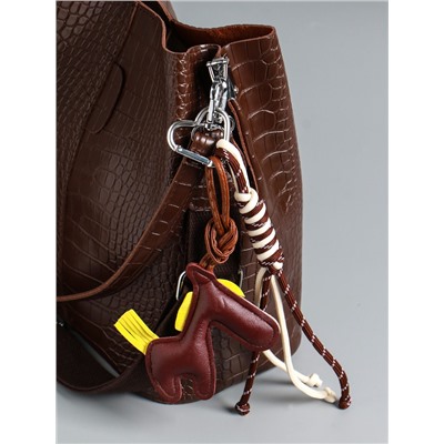 Брелок для ключей на карабине кожзам, текстиль «Лошадка с сердечком», с узлом, на сумку, рюкзак, 26×10×1.5 см