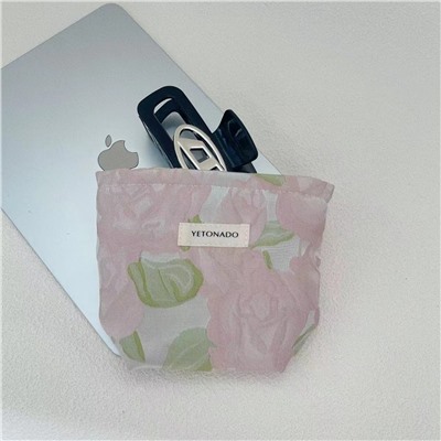 Fresh capacious cosmetic bag, handheld storage bag for traveling, with embroidery, flowered