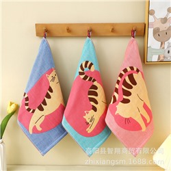 Zhiyang towel, four-layer cotton jacquard gauze, stretch cat square towel, soft absorbent kitchen towel factory price wholesale